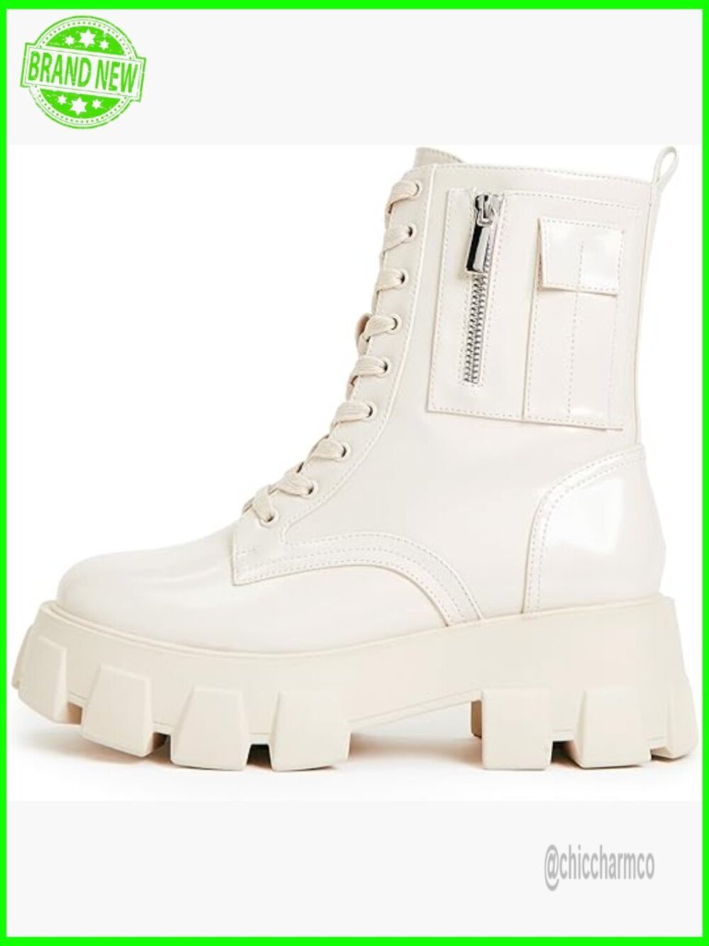 Lace-up Combat Boots Ankle Booties Platform Shoes Faux Leather Chunky Heel